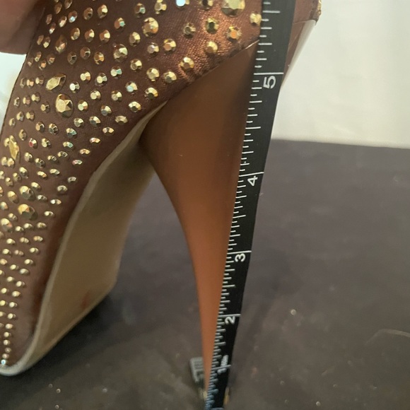 Brown Liliana Open Toe Spike Heels with Bling Sz 7.5 - Picture 12 of 12